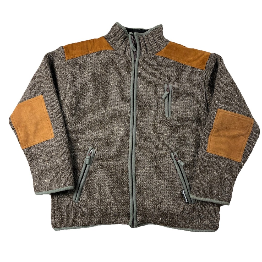 VTG Laundromat Wool Full Zip Cardigan Sweater Elbow Patches Brown Men M Heritage